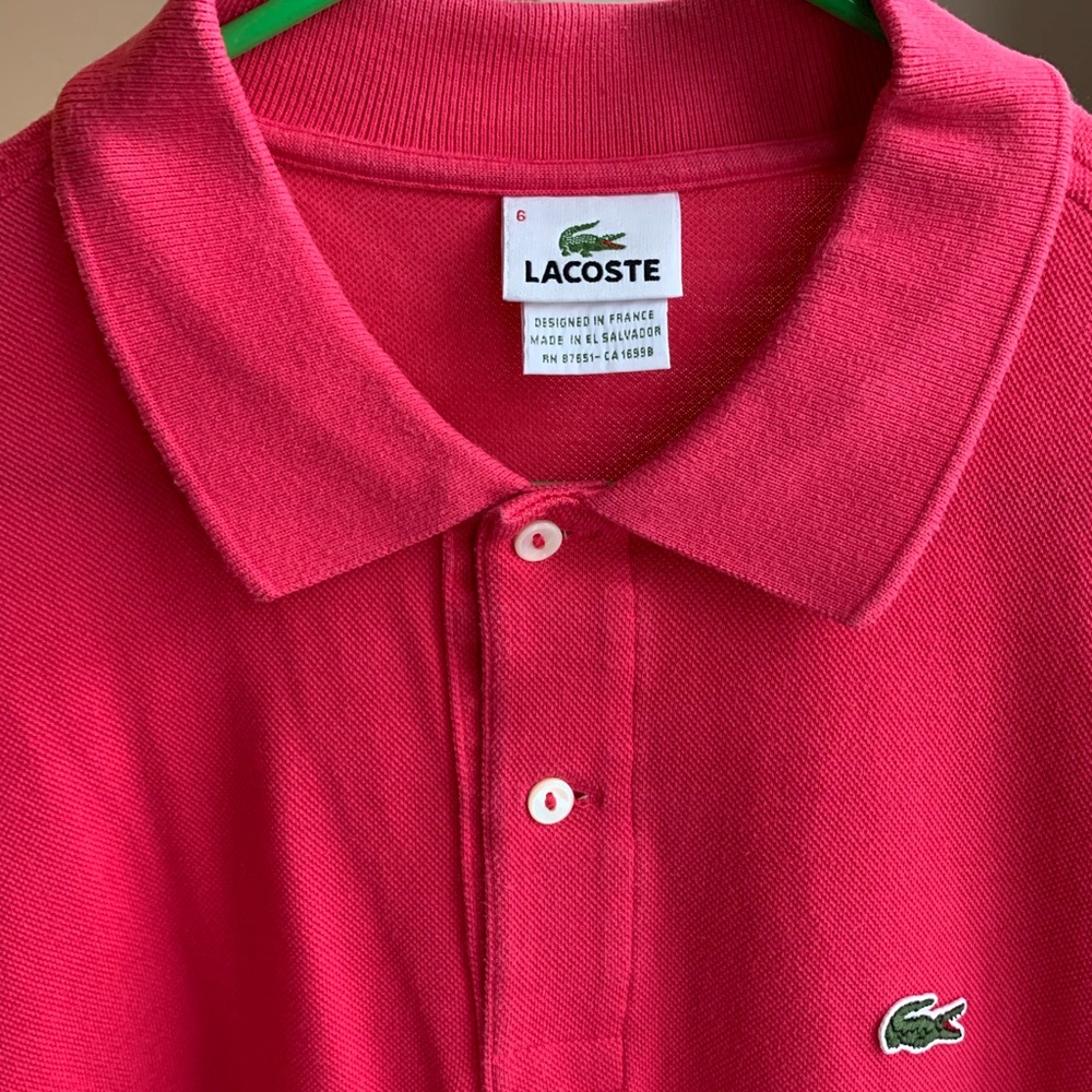 Mens Lacoste Polo- Size 6- Bubble Gum Pink- Cotton
